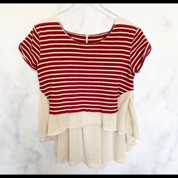 Free People Red Stripped High Lo Top - Picture 1 of 7